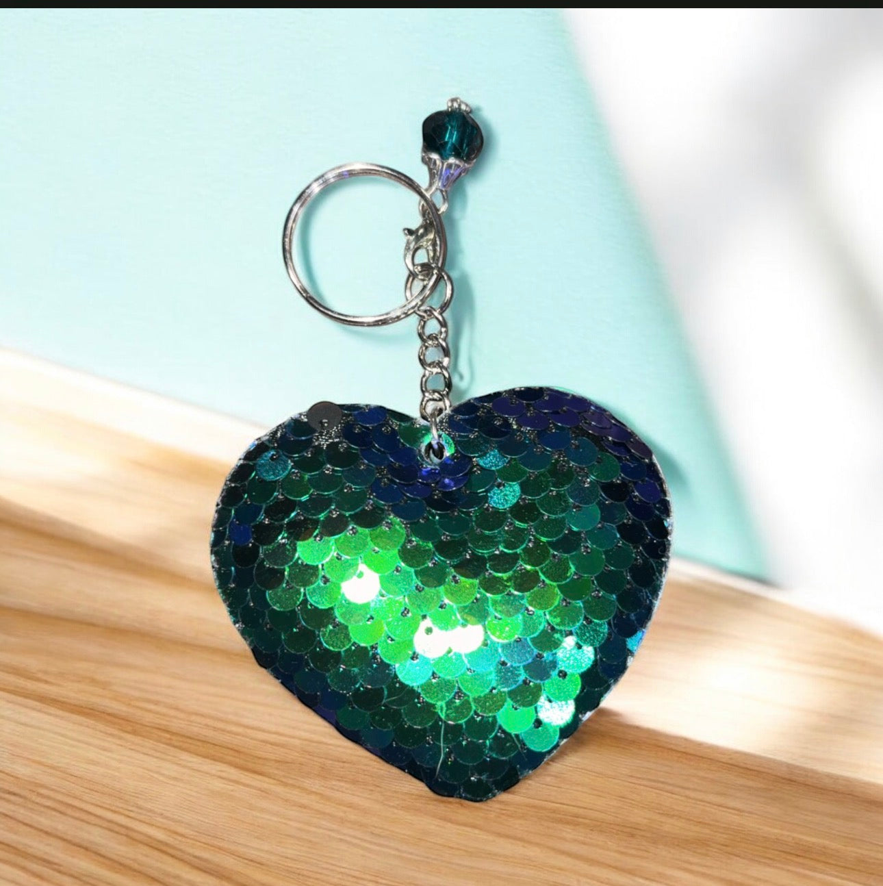 Green heart keychain with gem