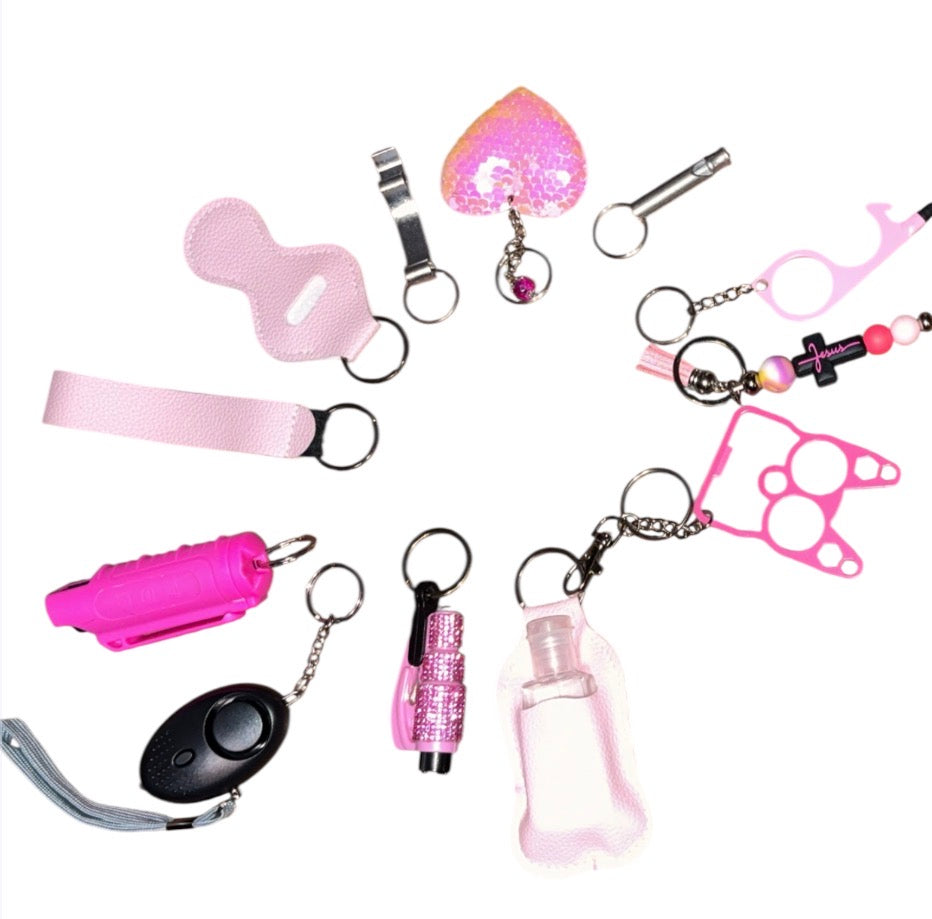 13 piece pink self defense keychain