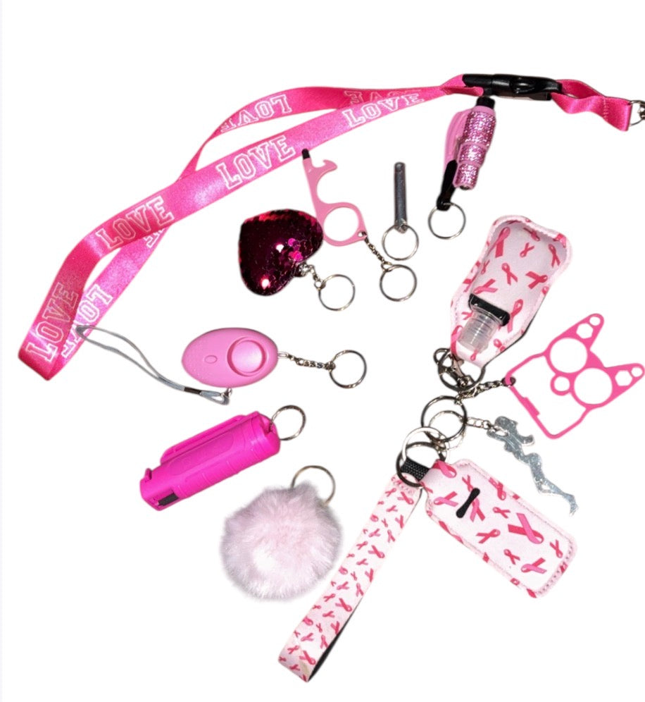 13 piece breast cancer awareness self defense keychain