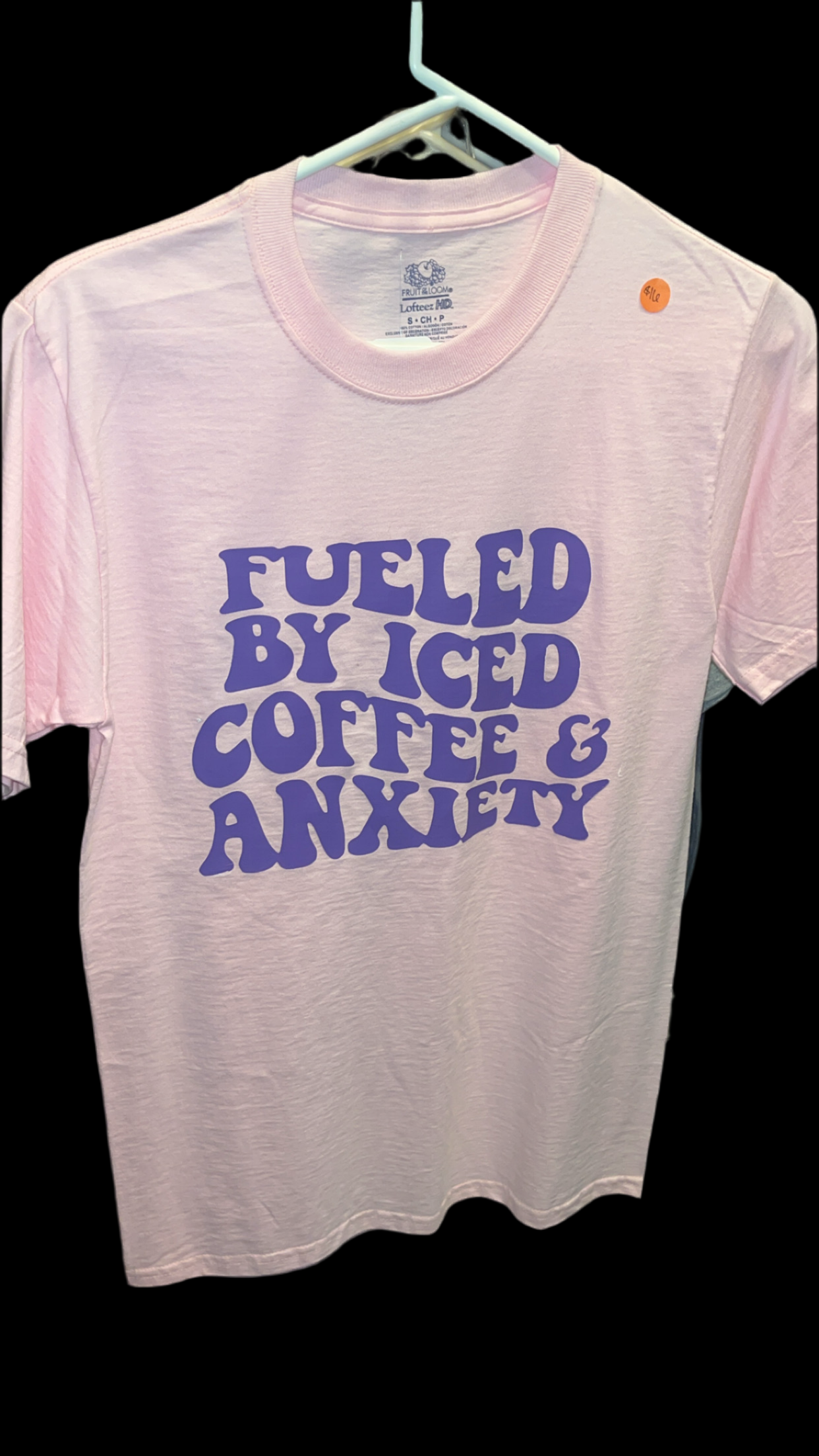 “Fueled by ice coffee and anxiety!” Adult tshirt