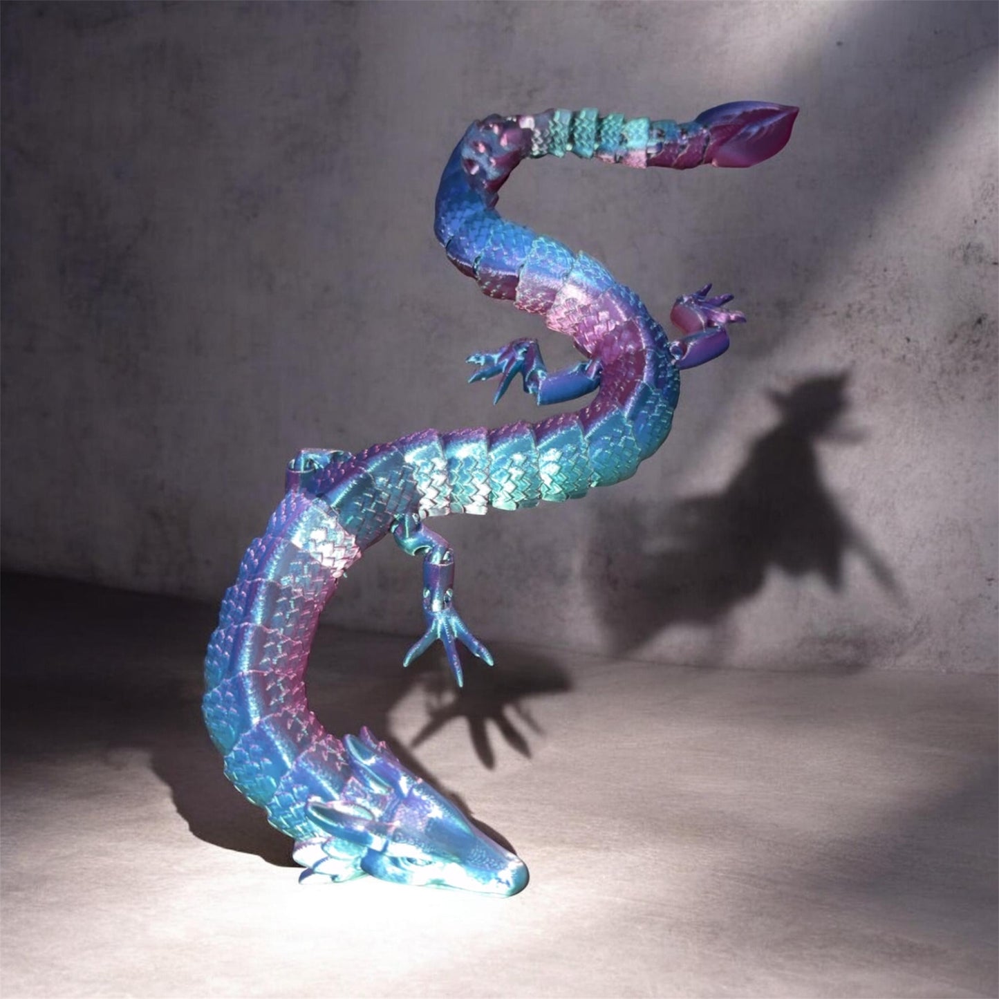 20” multicolor, articulated, dragon, flex toy