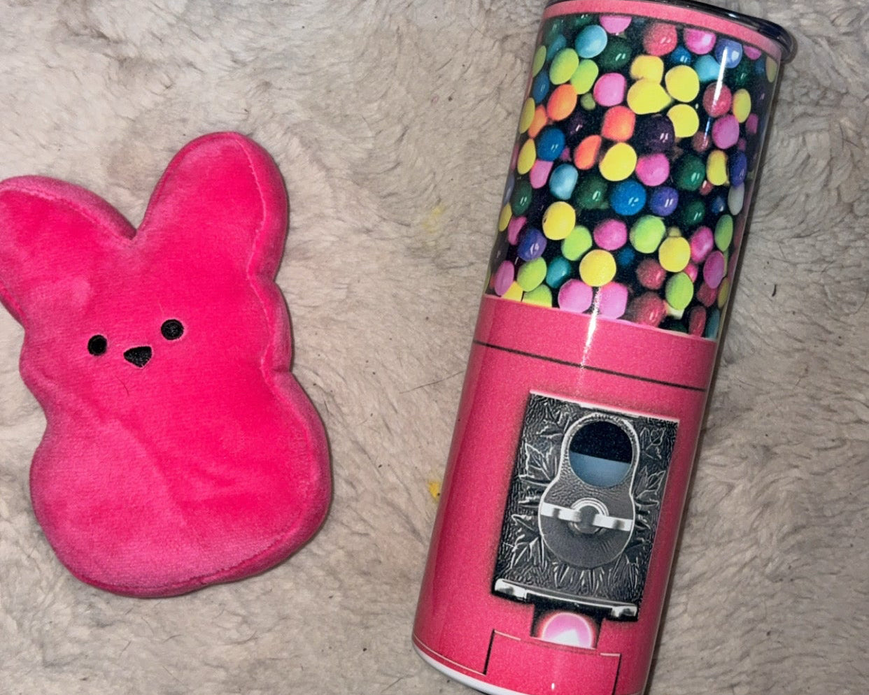 Candy machine tumbler with plush bunny