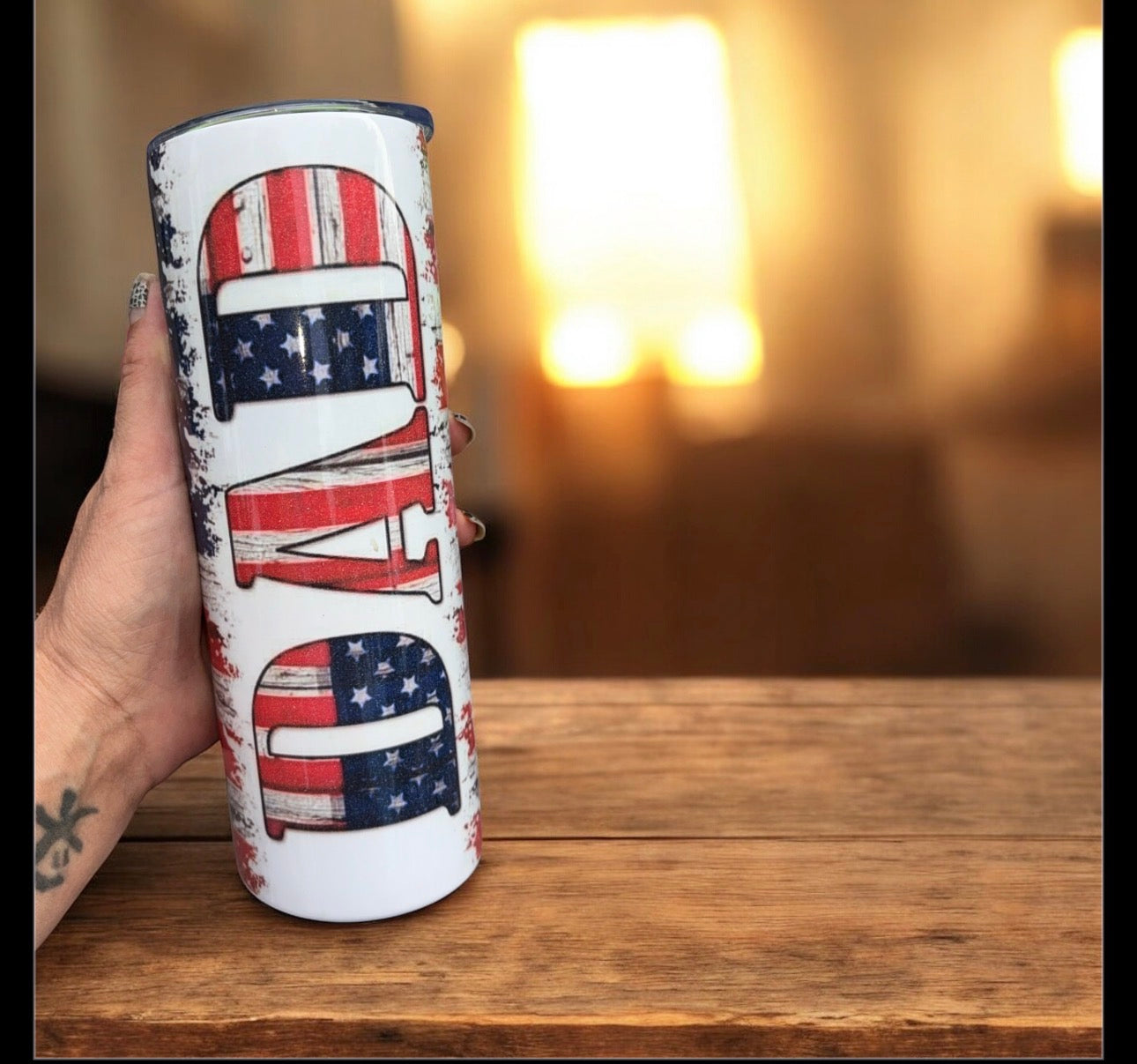 20oz stainless steel tumbler with lid and straw “Dad”