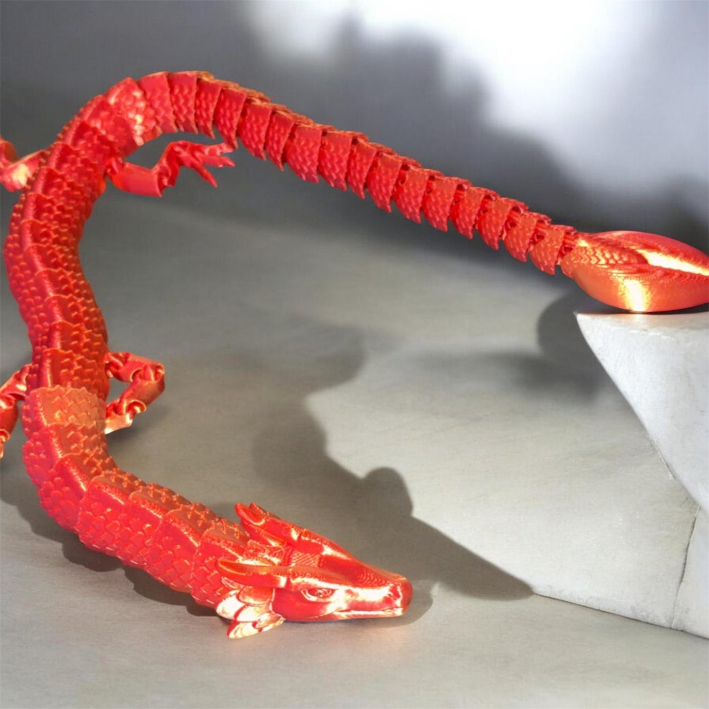 20” articulated, fire, orange dragon toy