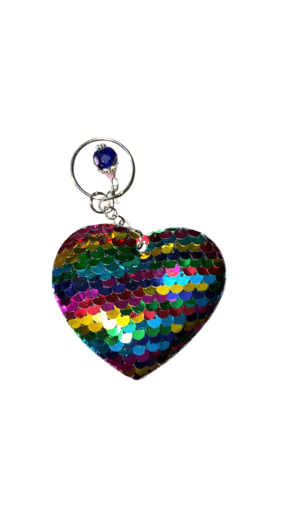 Rainbow sequenced heart keychain with gem