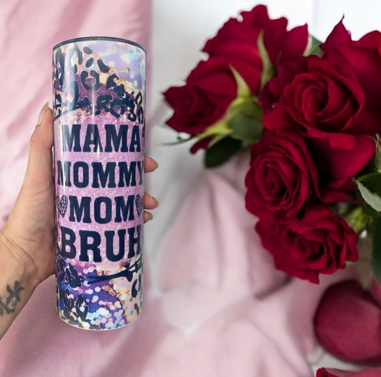20oz stainless steel tumbler “mama, mommy, mom, bruh”