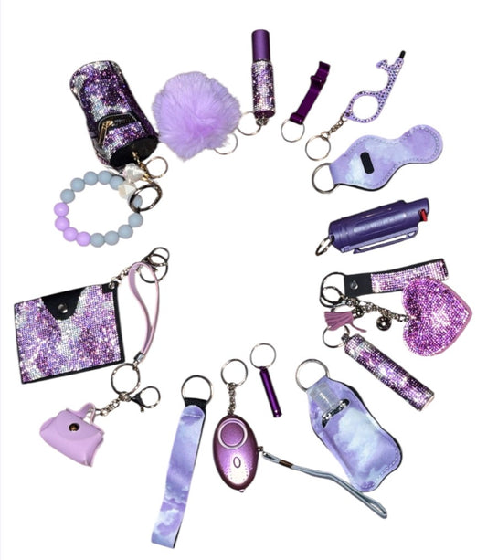 17piece purple self defense keychain