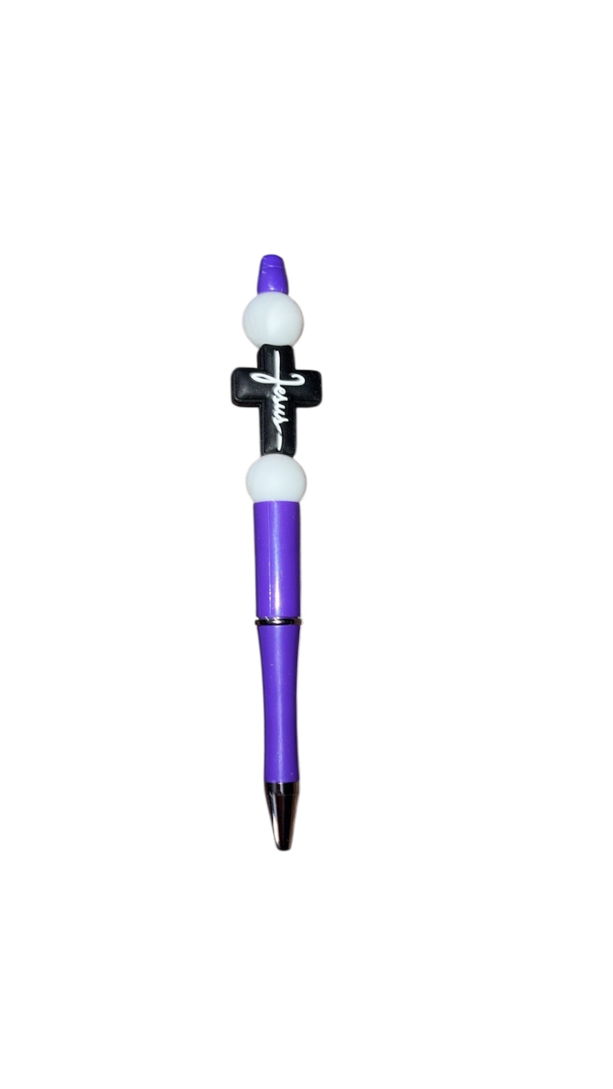 “Jesus” handmade , hand beaded purple/white pen