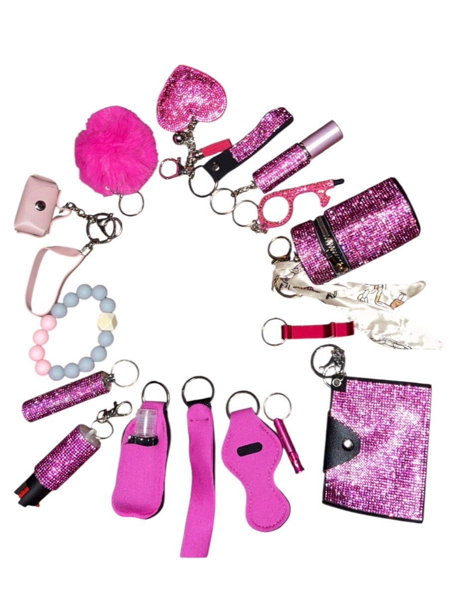 16 piece fushia self defense keychain