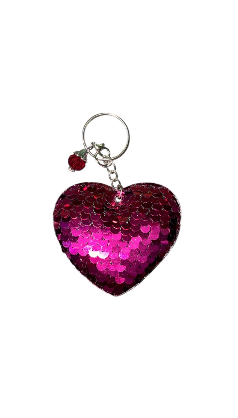 Fuchsia sequenced heart keychain with gem