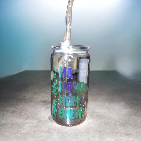 “Mom life” 16oz plastic cup with lid, straw