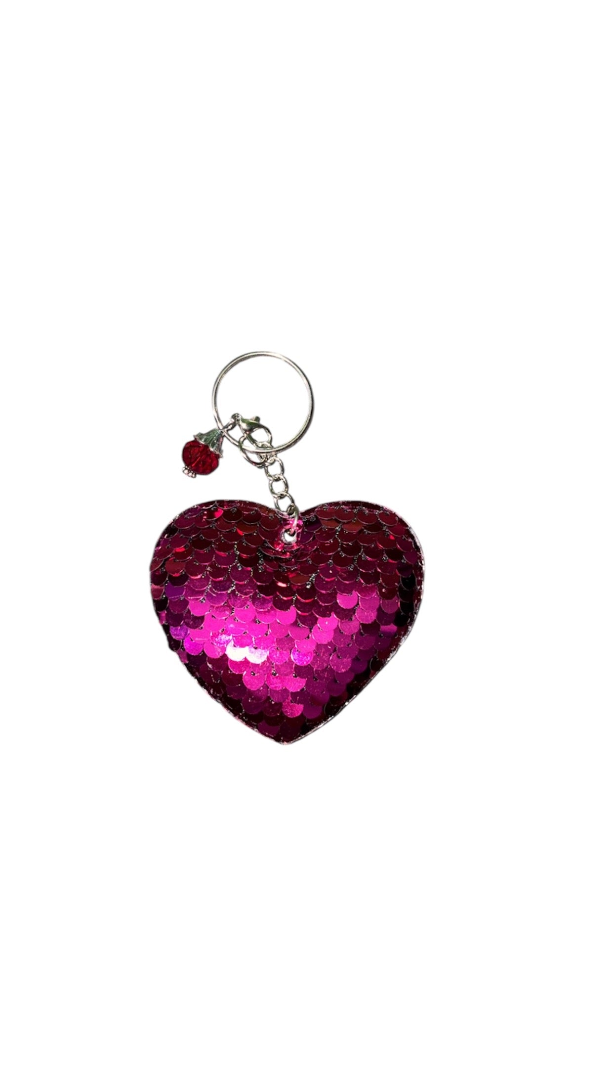 Fuchsia sequenced heart keychain with gem