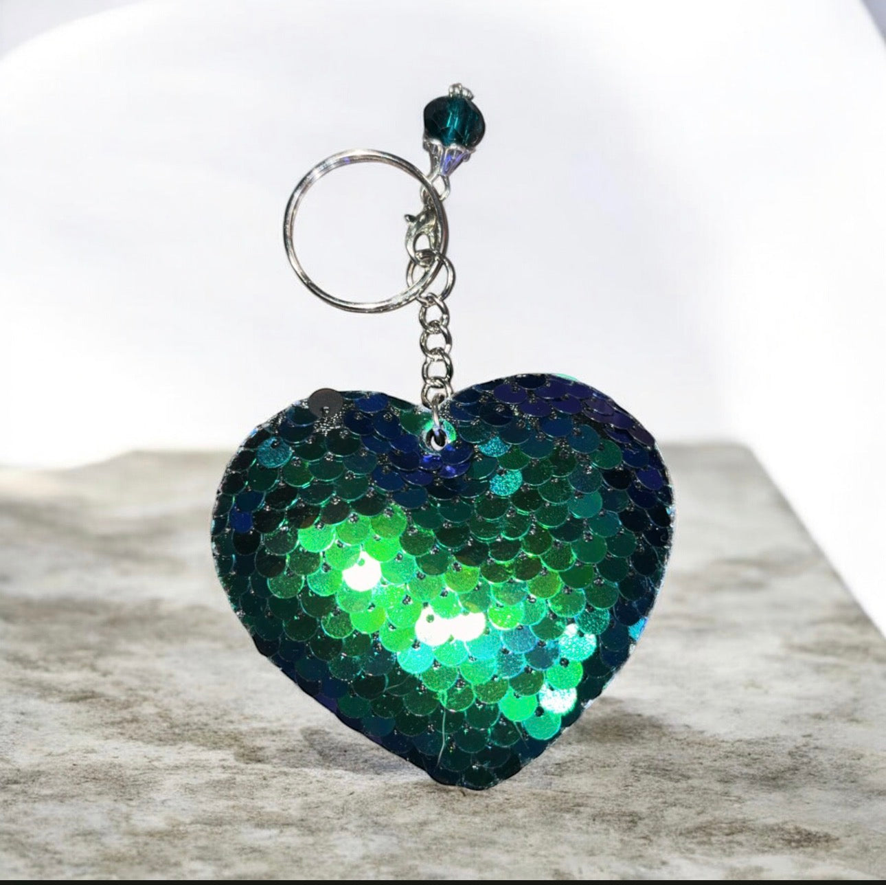 Green heart keychain with gem