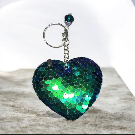 Green heart keychain with gem