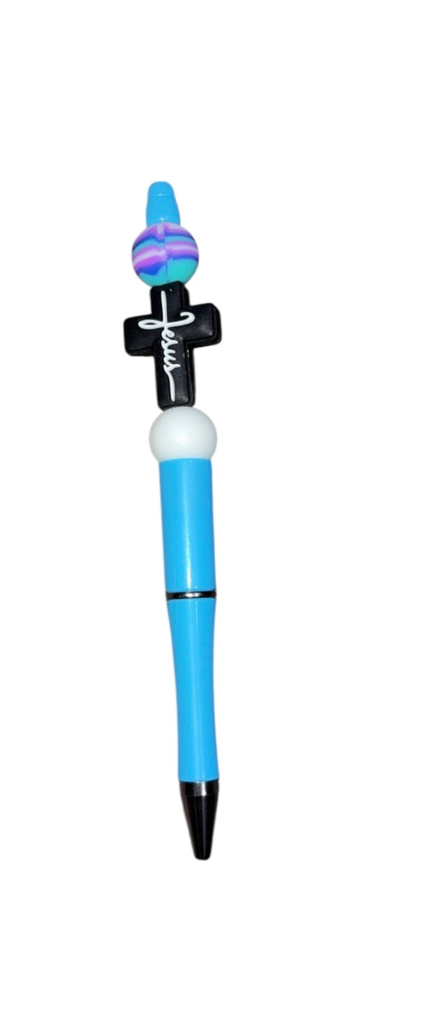 “Jesus” blue and white handmade pen