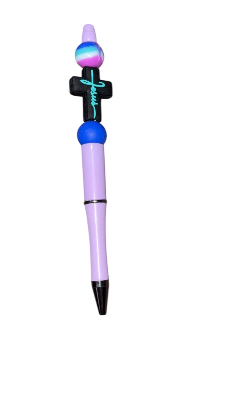 “Jesus” purple, turquoise pen