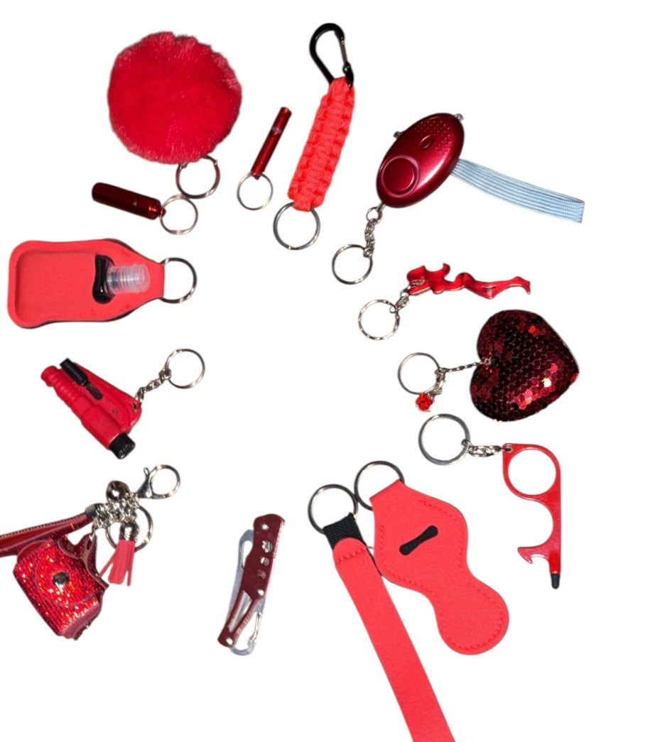 15 piece red self defense keychain