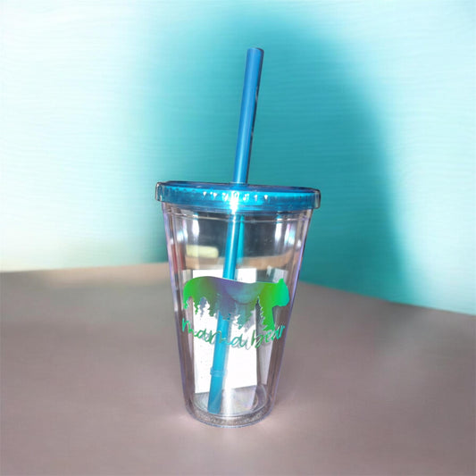 “Mama Bear” 16oz plastic cup w/ lid and straw