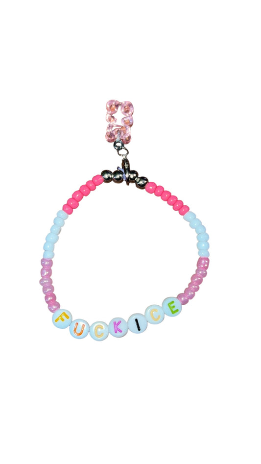 “F*CK ICE” bracelet with clip on gummy bear