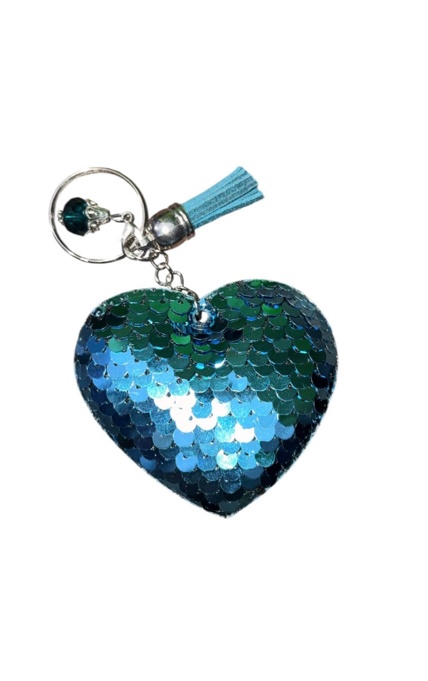 Turquoise “Heart” sequenced keychain with gem