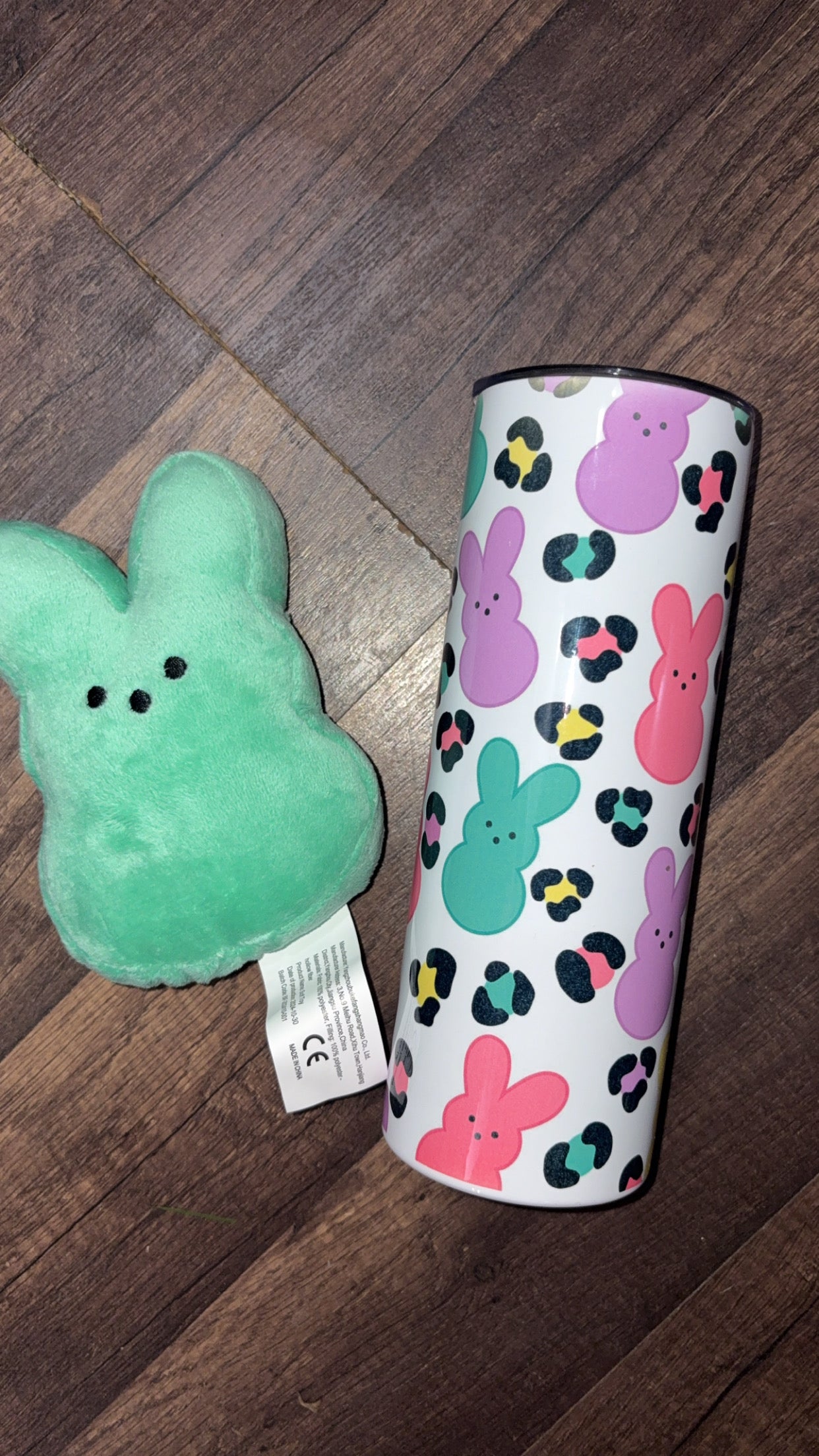 Leopard print Easter bunny tumbler with plush bunny