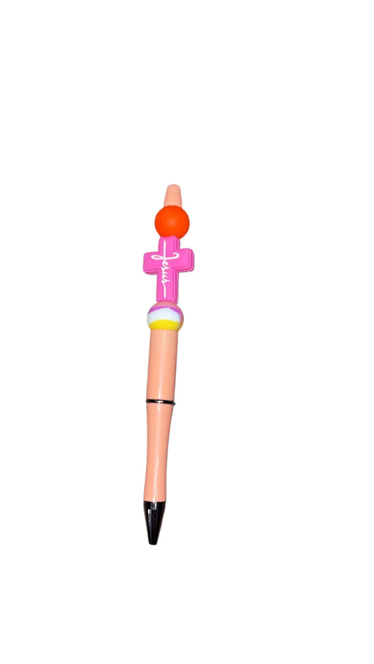 “Jesus” peach/pink hand beaded handmade pen