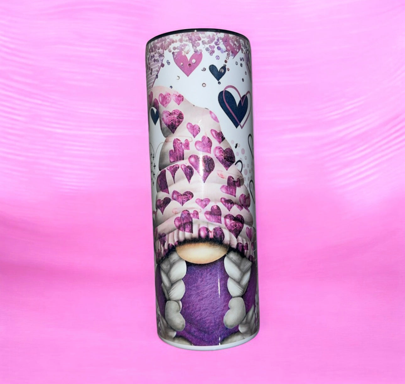 “Purple gnome w/hearts” tumbler